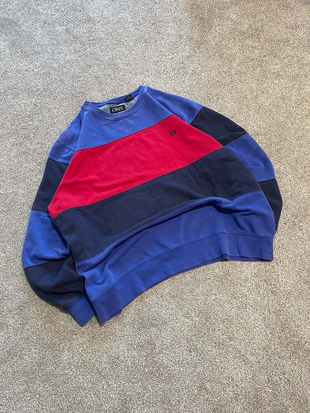 Chaps Vintage Colorblock‎ Crewneck Sweatshirt Men's XXL Blue Red